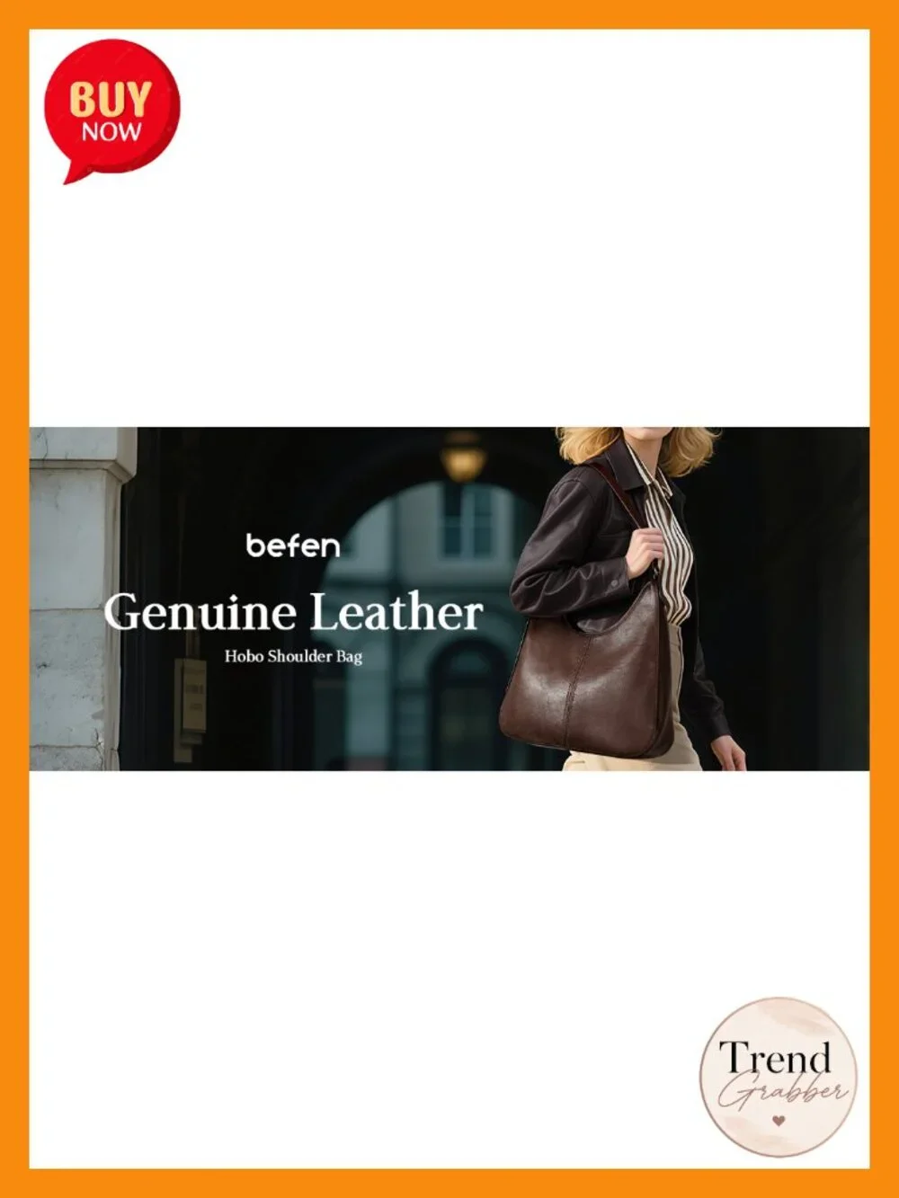 Genuine Leather Hobo Bag with Adjustable Strap, Top Grain Leather Shoulder Bag